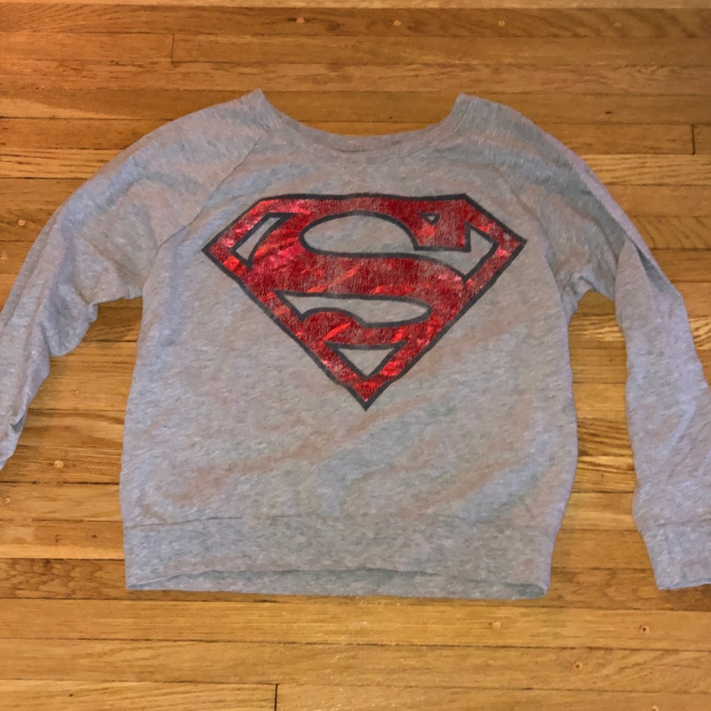 Distressed Metallic Superman Crew Neck Sweatshirt